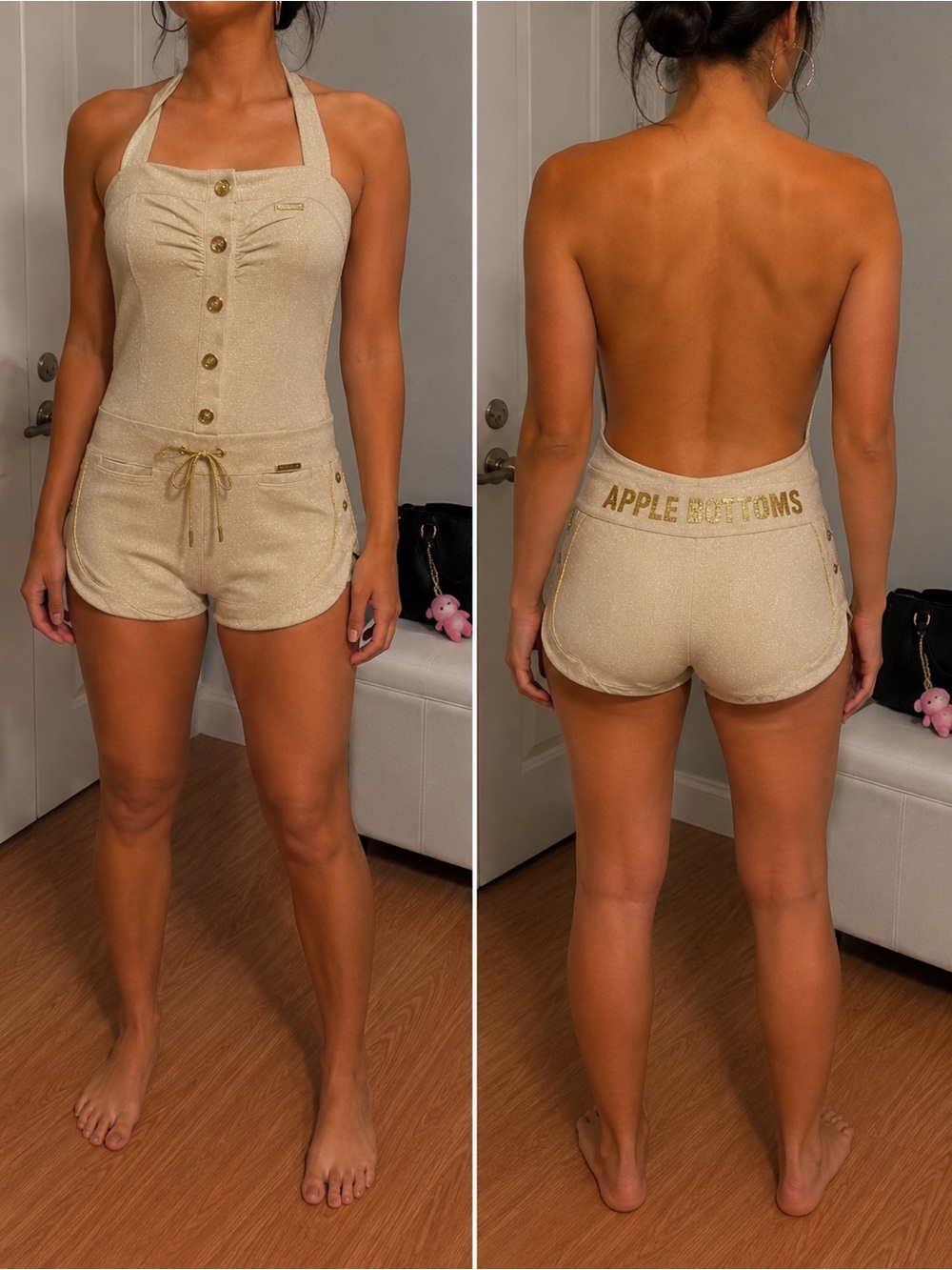 Apple Bottoms Shimmery Cream Strapless Romper